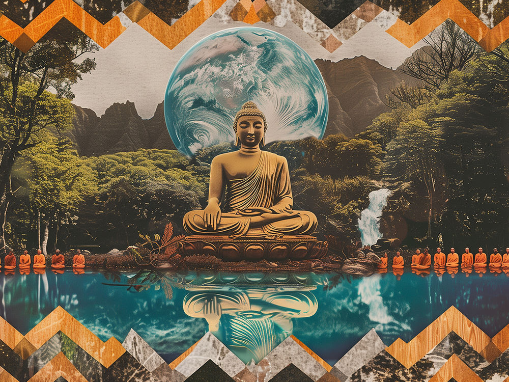 collage du prophète Bouddha et de ses disciples