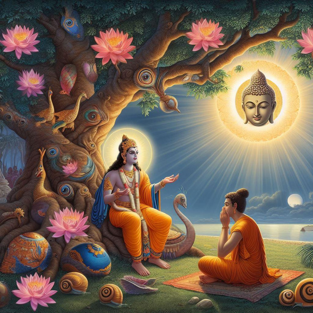 Le prophète Bouddha et un élève