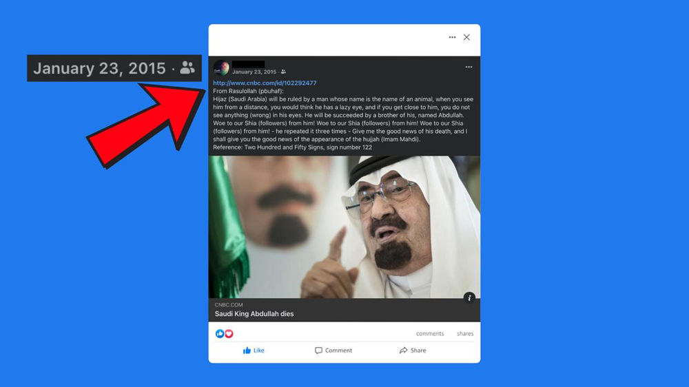 La publication Facebook faite par Yahya pour signaler la mort du roi Abdullah et son lien avec l’apparition de l’Imam al mahdi