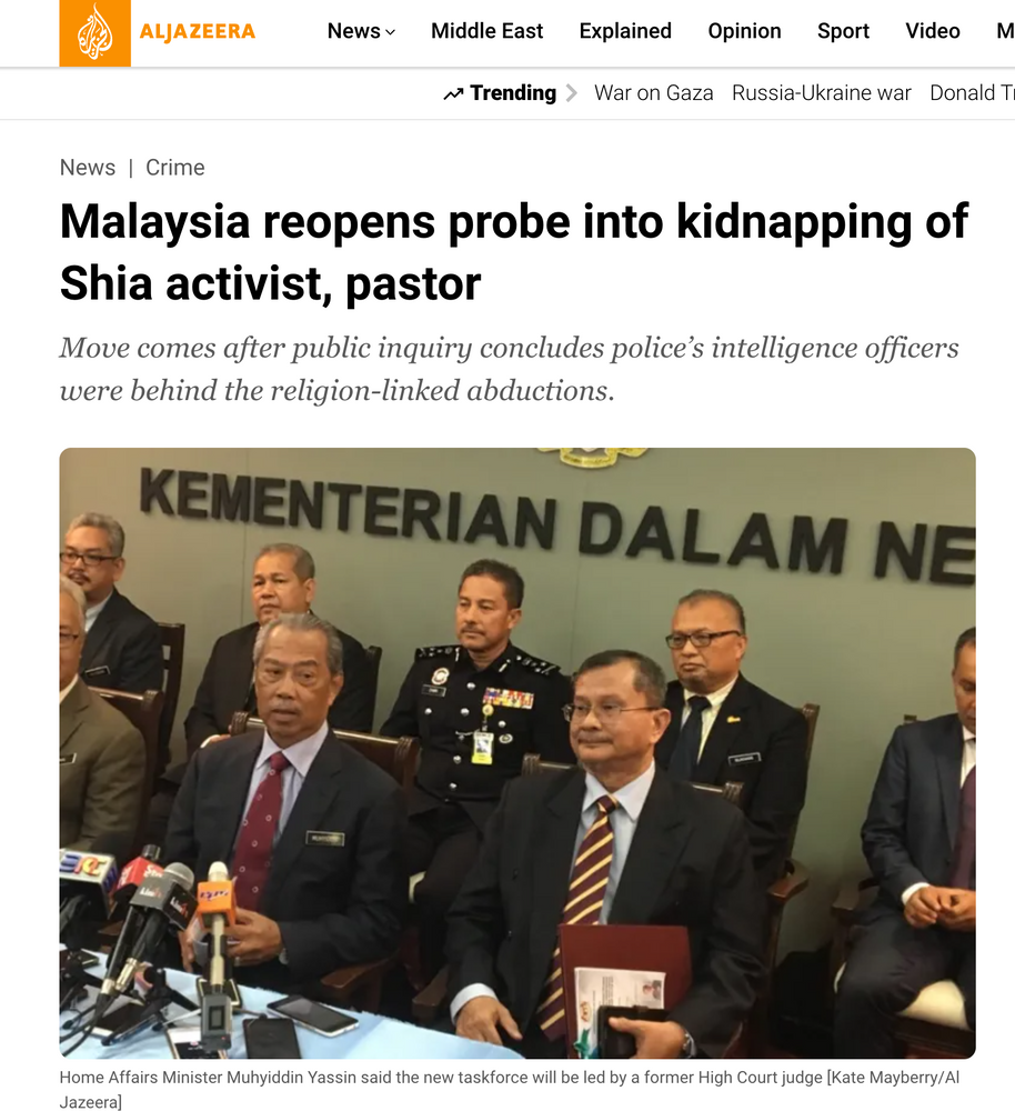 Article : Malaysia reopens probe into kidnapping of Shia activist, pastor