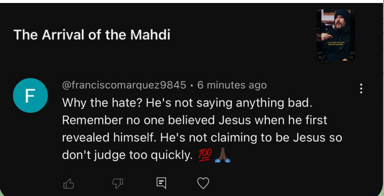 commentaire sous une vidéo YouTube d’Aba Al-Sadiq Abdullah Hashem