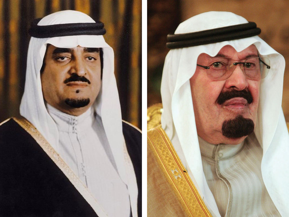 À gauche : le roi Fahd, qui a régné sur l’Arabie saoudite (Hedjaz) de 1982 à 2005. À droite : le roi Abdullah, qui règne sur l’Arabie saoudite (Hedjaz) de 2005 à 2015.