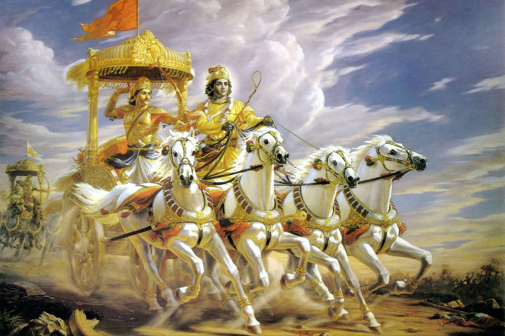 Arjuna et Krishna sur le champ de bataille